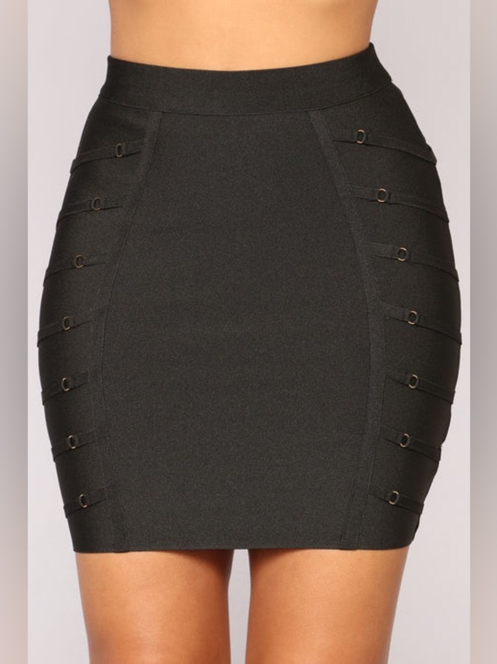 44. W. couture Black Pencil Skirt with Side Strap Buckles